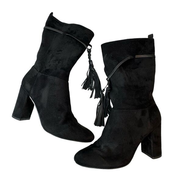 CHELSEA & ZOE Black Mid High Heeled Boots Size 8 - Picture 3 of 16